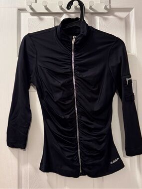bebe Black Ruched Zip-Front Active Jacket Size Medium